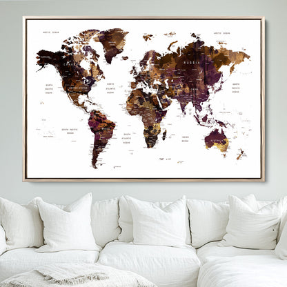 Push Pin World Map Canvas Print – Framed Wall Art for Couples to Track Their Travels – Anniversary Gift or Home Adventure Decor