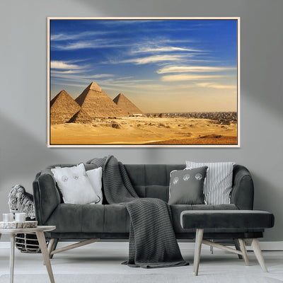 18193-MGV-CV-36X24-Majestic Ancient Wonders Wall Art Canvas Print, Golden Desert Under Endless Blue Sky Desert Sands Under Endless Blue Sky Artwork for Home Office