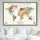 40183091-MGV-FC-36X24_Walnut-Custom Framed World Map Canvas Print – Personalized Push Pin Travel Tracker Gift for Couples, Weddings, or Anniversary Celebrations