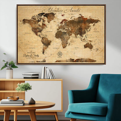 57497711-MGV-CV-36X24-Personalized World Map Canvas Print - Customizable Push Pin Framed World Map Print on Canvas - Custom Quote on Map Print