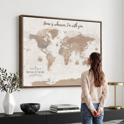 25831578-MGV-CV-36X24 - Custom Push Pin World Map Wall Art Canvas Print | Personalized Travel Tracker with Pins Framed Large for Home and Office Decor