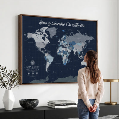 NEWMAP-18-MGV-CV-36X24 - Custom Push Pin World Map Wall Art Canvas Print | Personalized Travel Tracker with Pins Framed Large Print - NEWMAP-18