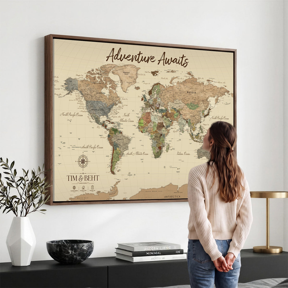 72027187-MGV-CV-36X24 - Custom Push Pin World Map Wall Art Canvas Print | Personalized Travel Tracker with Pins Map Print - NEWMAP-23