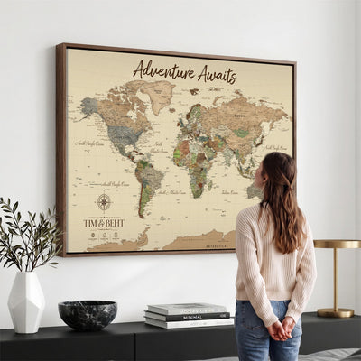 72027187-MGV-CV-36X24 - Custom Push Pin World Map Wall Art Canvas Print | Personalized Travel Tracker with Pins Map Print - NEWMAP-23