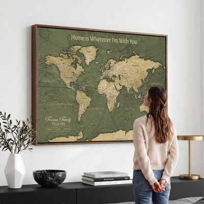 31715895-MGV-CV-36X24 - Custom Push Pin World Map Wall Art Canvas Print | Personalized Travel Tracker with Pins Framed Large for Home and Office Decor