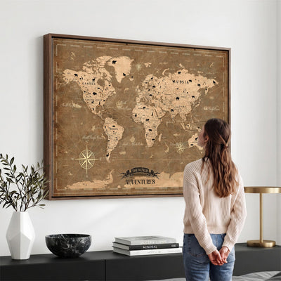 16235283-MGV-CV-36X24 - Custom World Travel Map Wall Art with Pins, Family Travel Tracker, Living Room and Bedroom Decor