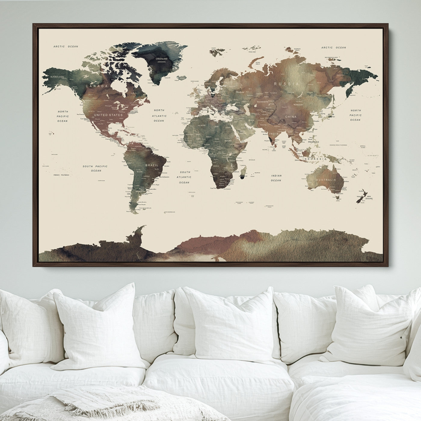 Push Pin World Map Canvas Print – Framed Wall Art for Couples to Track Their Travels – Anniversary Gift or Home Adventure Decor