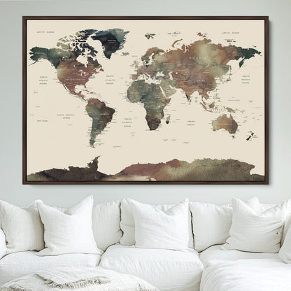 Push Pin World Map Canvas Print – Framed Wall Art for Couples to Track Their Travels – Anniversary Gift or Home Adventure Decor
