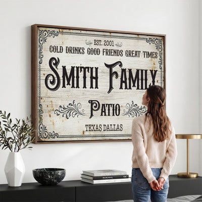 82858529-MGV-CV-36X24 - Custom Family Patio Sign Wall Art Canvas Print, Personalized Rustic Backyard Decor
