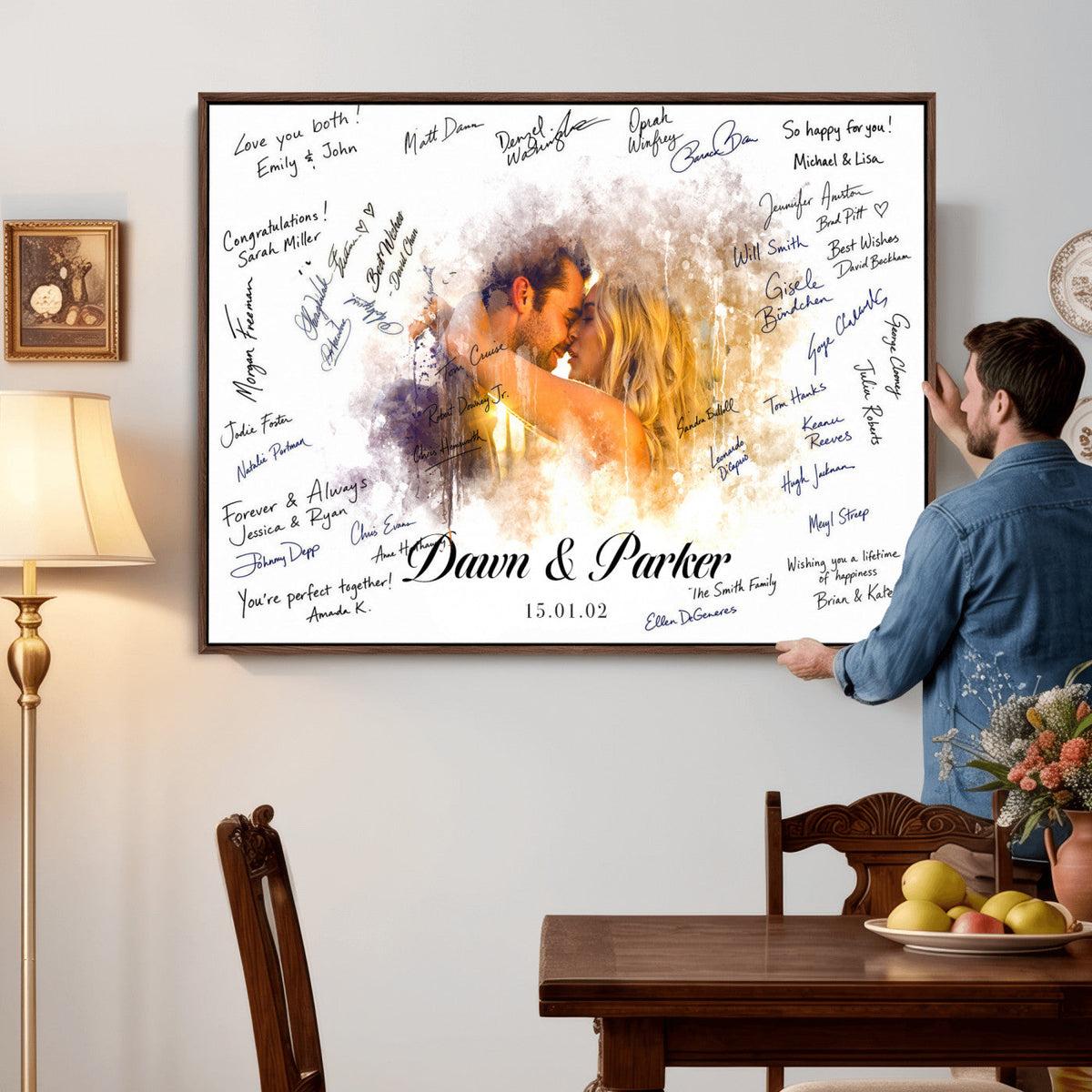 74713307-MGV-CV-36X24 - Wedding Guest Book Alternative Wall Art Canvas Print, Personalized Couple Photo Guestbook Wedding Signature Poster, Custom Couple Photo Guestbook Canvas, Bridal Shower Reception Decor