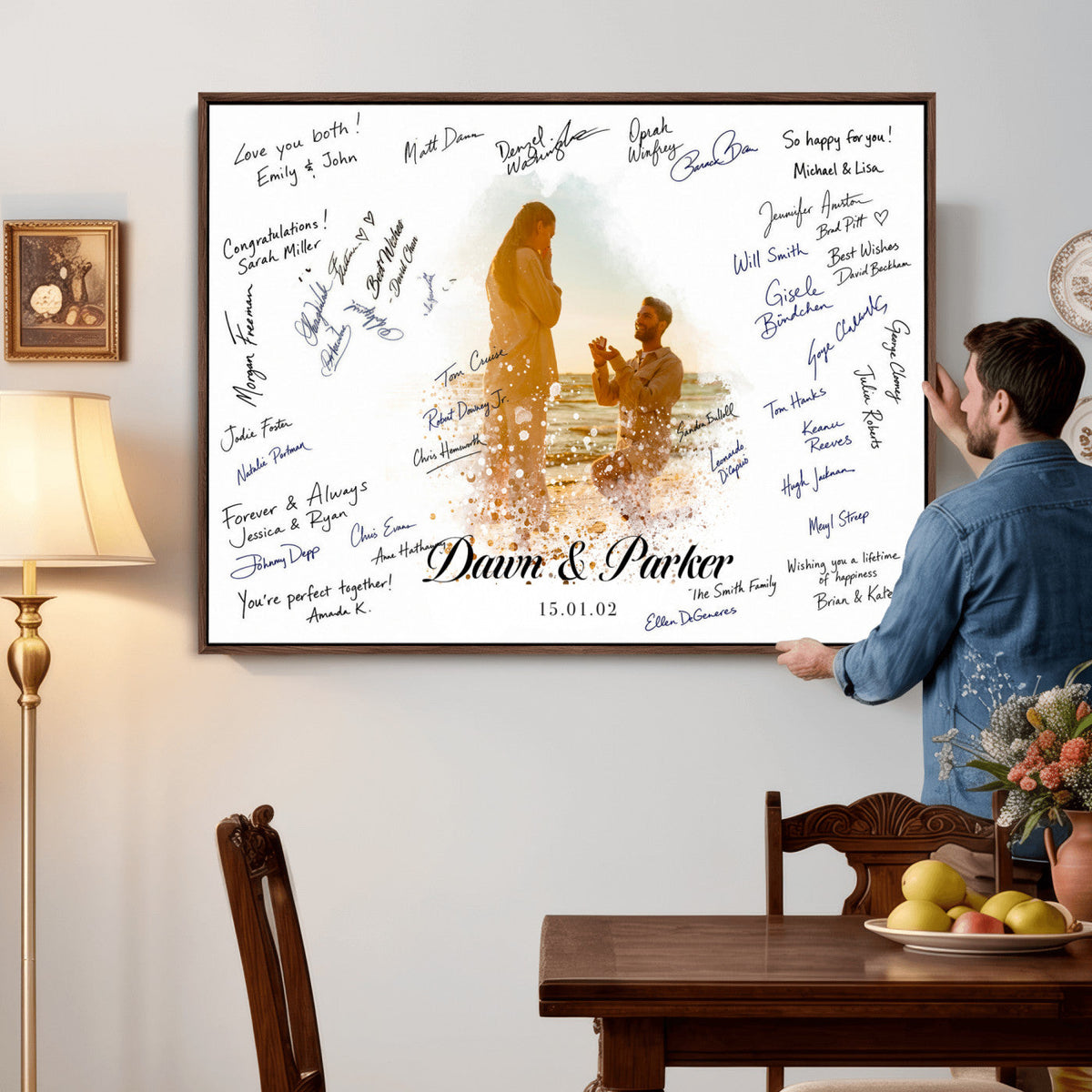 75692697-MGV-CV-36X24 - Wedding Guest Book Alternative Wall Art Canvas Print, Personalized Couple Photo Guestbook Wedding Signature Poster, Custom Couple Photo Guestbook Canvas, Bridal Shower Reception Decor