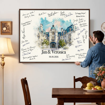 92760374-MGV-CV-36X24 - Wedding Guest Book Alternative Wall Art Canvas Print, Personalized Couple Photo Guestbook Wedding Signature Poster, Custom Couple Photo Guestbook Canvas