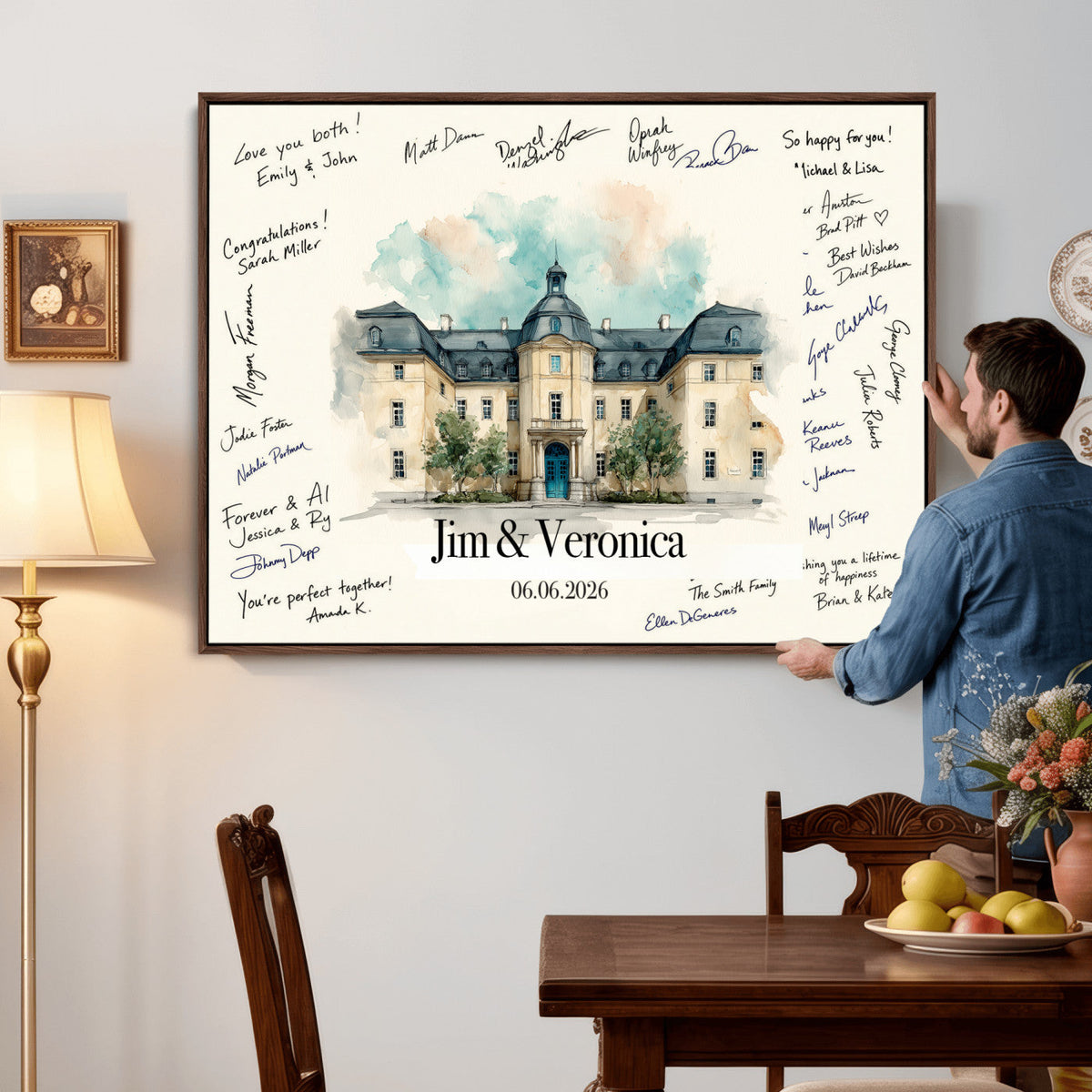 13409147-MGV-CV-36X24 - Wedding Guest Book Alternative Wall Art Canvas Print, Personalized Couple Photo Guestbook Wedding Signature Poster, Custom Couple Photo Guestbook Canvas