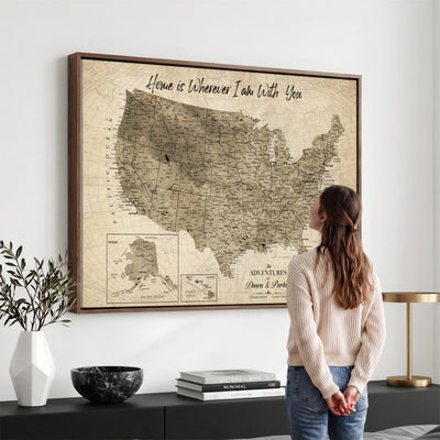 25440520-MGV-CV-36X24 - Detailed Personalized Push Pin United States Map Wall Art, States Visited Map, Office and Hallway Decor
