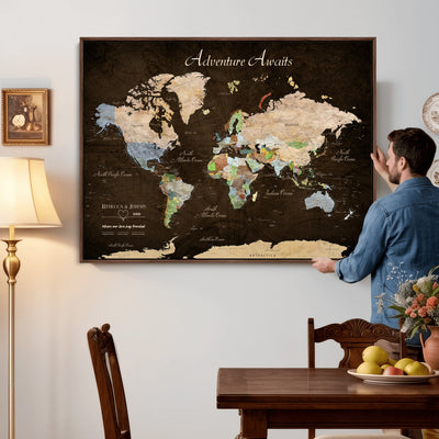95753799-MGV-CV-36X24 - Custom Push Pin World Map Canvas Print | Personalized Travel Map Wall Art