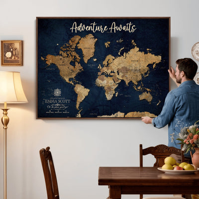 44399597-MGV-CV-36X24 - Custom Push Pin World Map Canvas Print | Personalized Travel Map Wall Art
