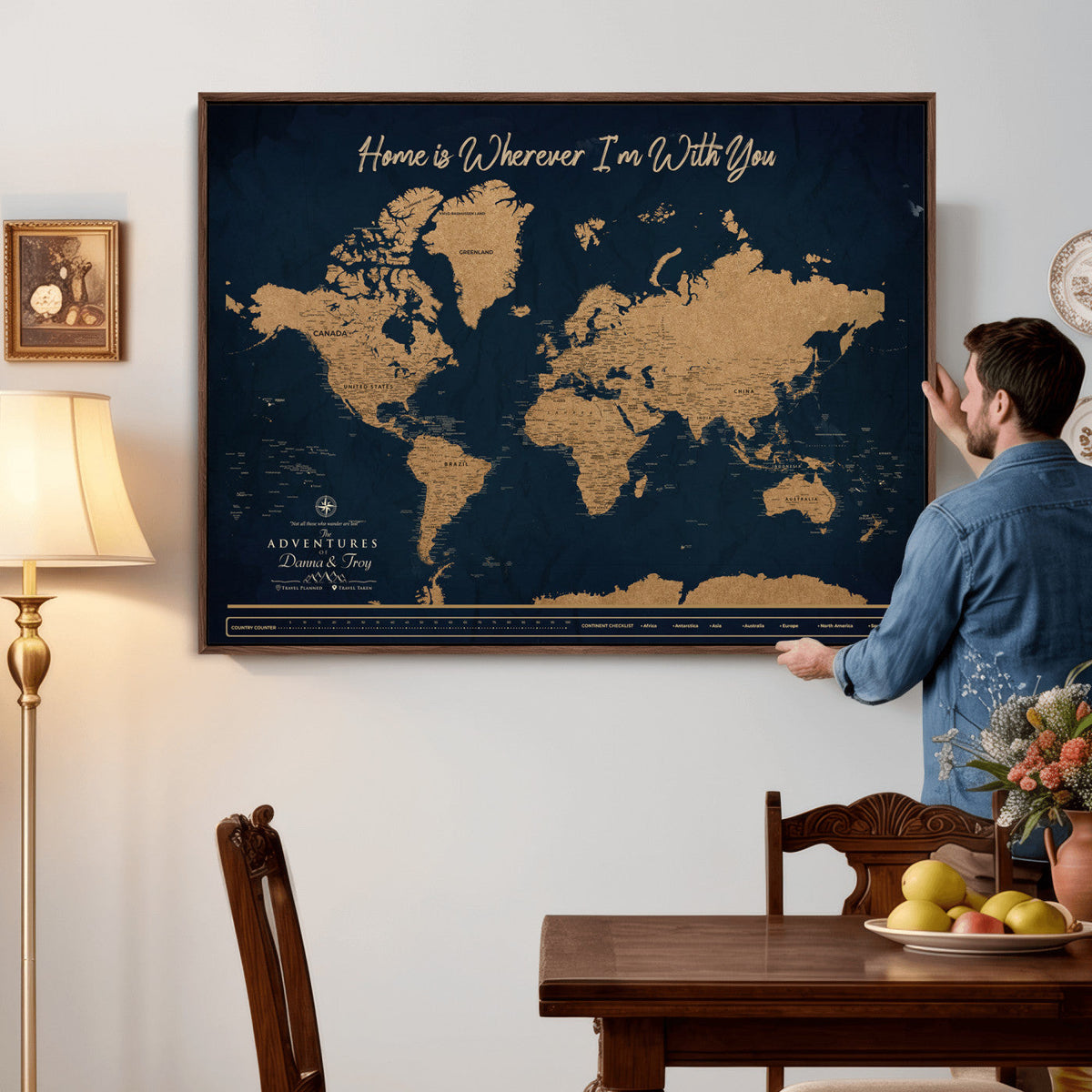 45598170-MGV-CV-36X24 - Custom Push Pin World Map Canvas Print | Personalized Travel Map Wall Art