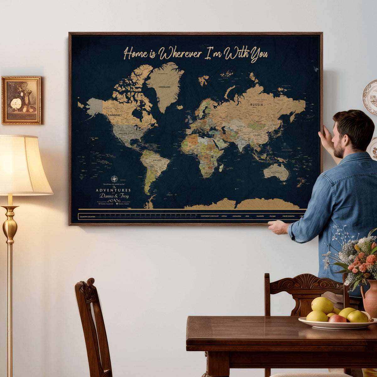 14276407-MGV-CV-36X24 - Custom Push Pin World Map Canvas Print | Personalized Travel Map Wall Art