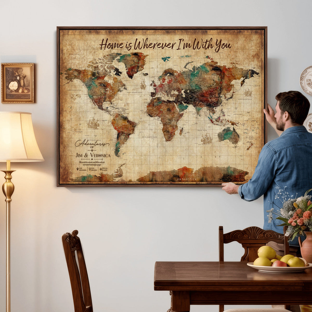 48389322-MGV-CV-36X24 - Custom Push Pin World Map Canvas Print | Personalized Travel Map Wall Art