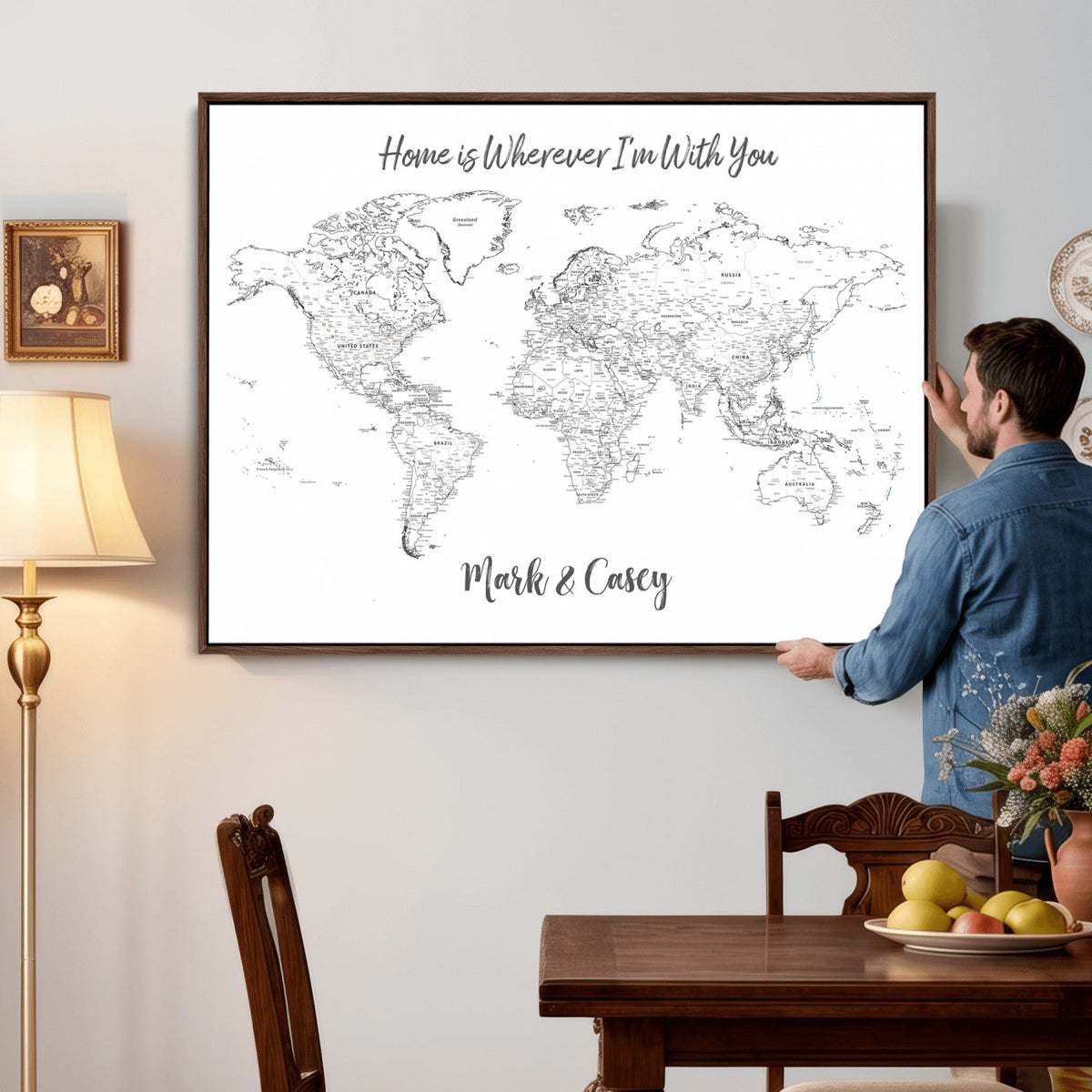 84721465-MGV-CV-36X24 - Custom Push Pin World Map Canvas Print | Personalized Travel Map Wall Art