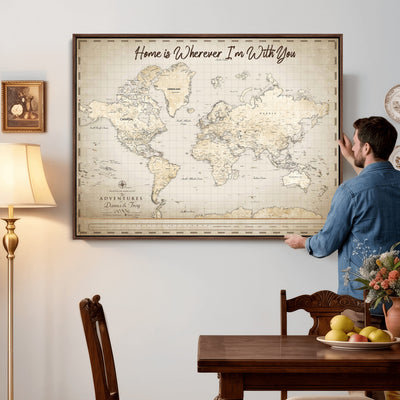 40086720-MGV-CV-36X24 - Custom Push Pin World Map Canvas Print | Personalized Travel Map Wall Art