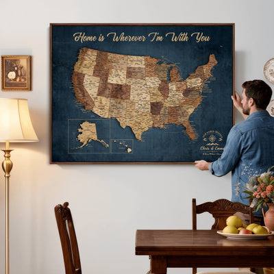 87620242N-MGV-CV-36X24 - Personalized USA Push Pin Travel Map Wall Art Canvas Print | Custom United States Map, Push Pin Map - USA Bucket List Map