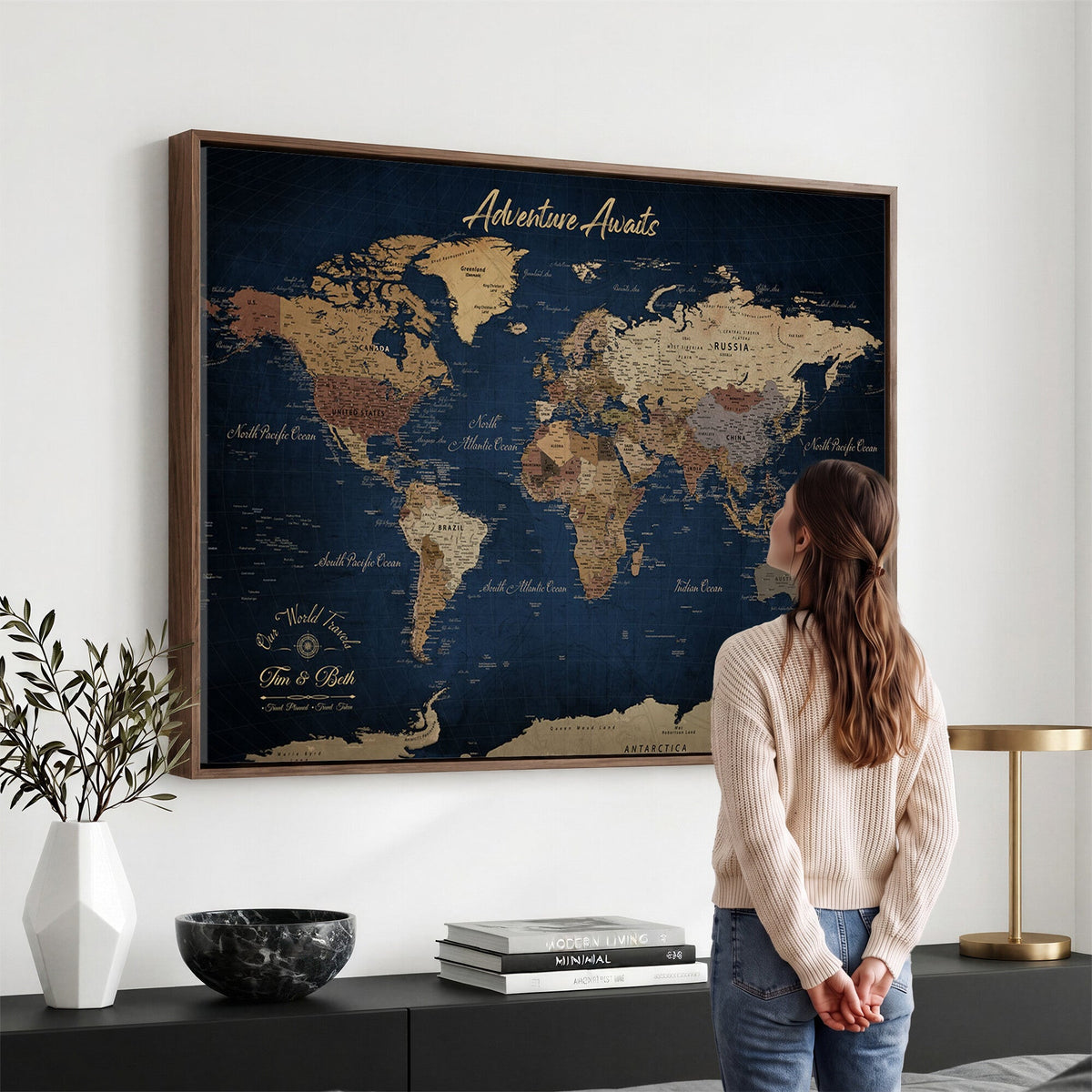 74477969-MGV-CV-36X24 - Custom Push Pin World Map Canvas | Personalized Travel Tracker | Wedding Anniversary Gift for Couples | Adventure Map Wall Art with Pins