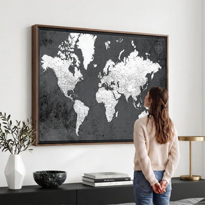 78574966-MGV-CV-36X24 - Extra Large Framed Personalize Push Pin World Map Wall Art Canvas Print for Travel Tracking - NEWMAP-128