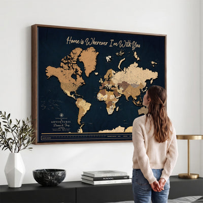 13903533-MGV-CV-36X24 - Extra Large Framed Personalize Push Pin World Map Wall Art Canvas Print for Travel Tracking - NEWMAP-152