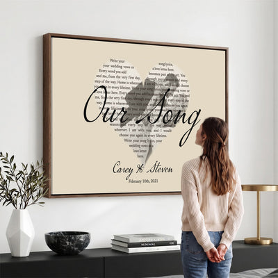 CSTM911D-MGV-CV-36X24 - Lyrics Heart Canvas Print – Personalized Song Lyrics in a Heart Shape Wall Art