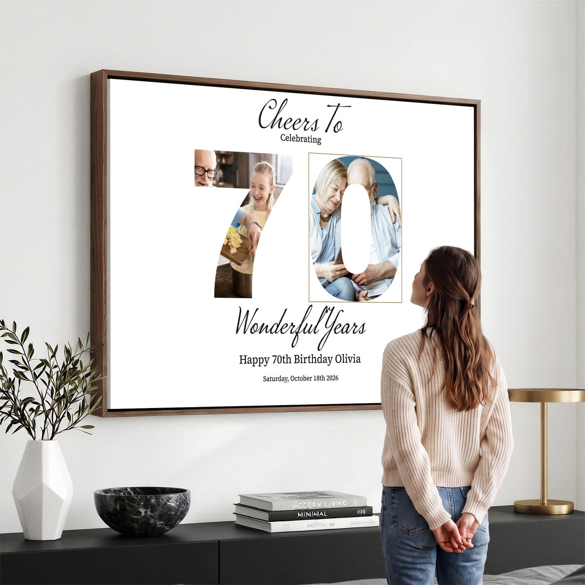CSTM914DEDE-MGV-CV-36X24 - Number with Photo Canvas Print – Personalized Birthday Number Wall Art