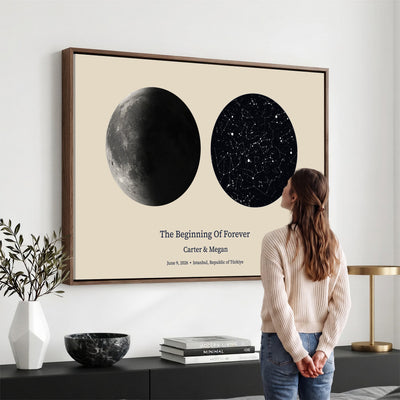 CSTM914LIRIKD-MGV-CV-36X24 - Moon and Stars Canvas Print – Personalized Moon Phase and Star Map Wall Art