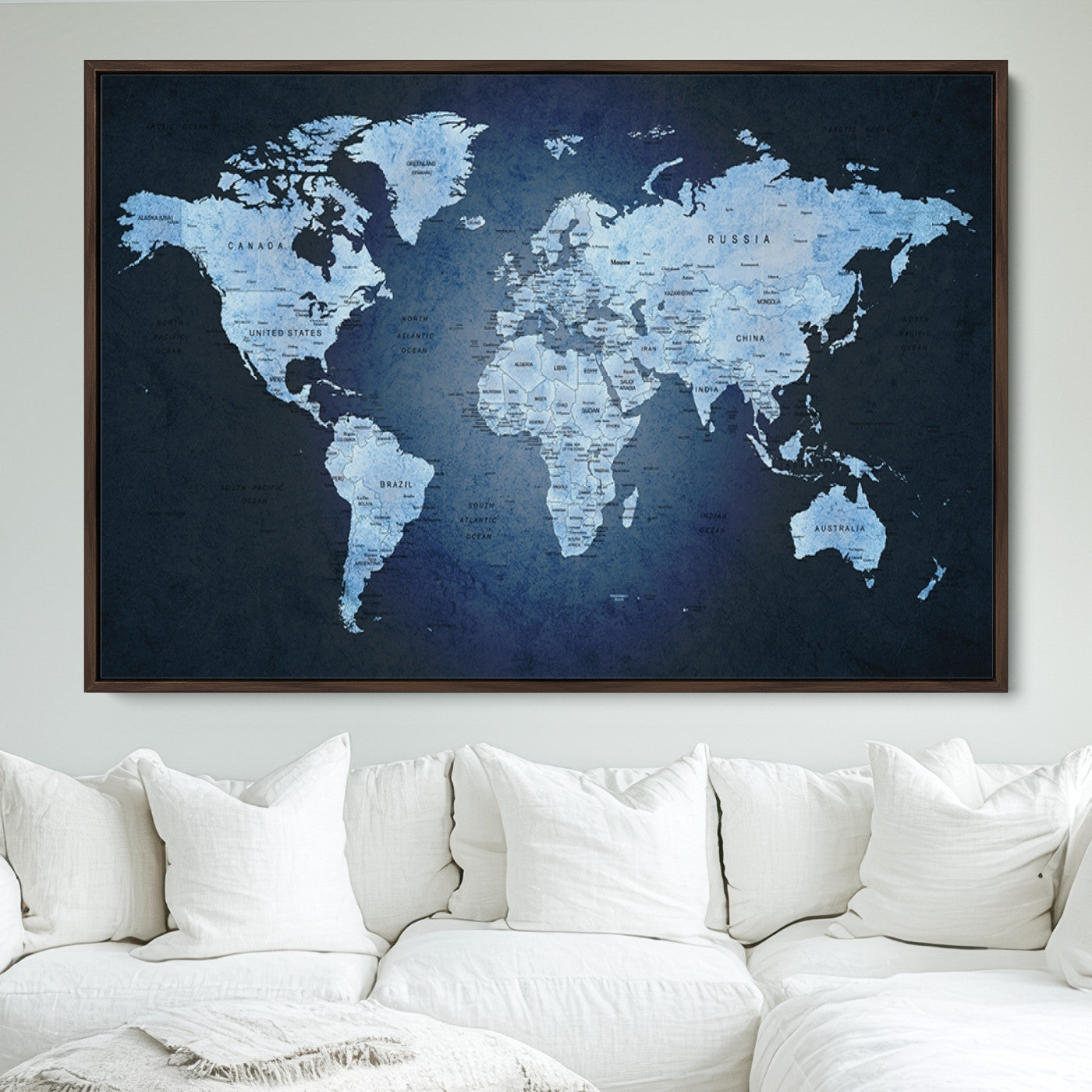 Push Pin World Map Canvas Print – Framed Wall Art for Couples to Track Their Travels – Anniversary Gift or Home Adventure Decor