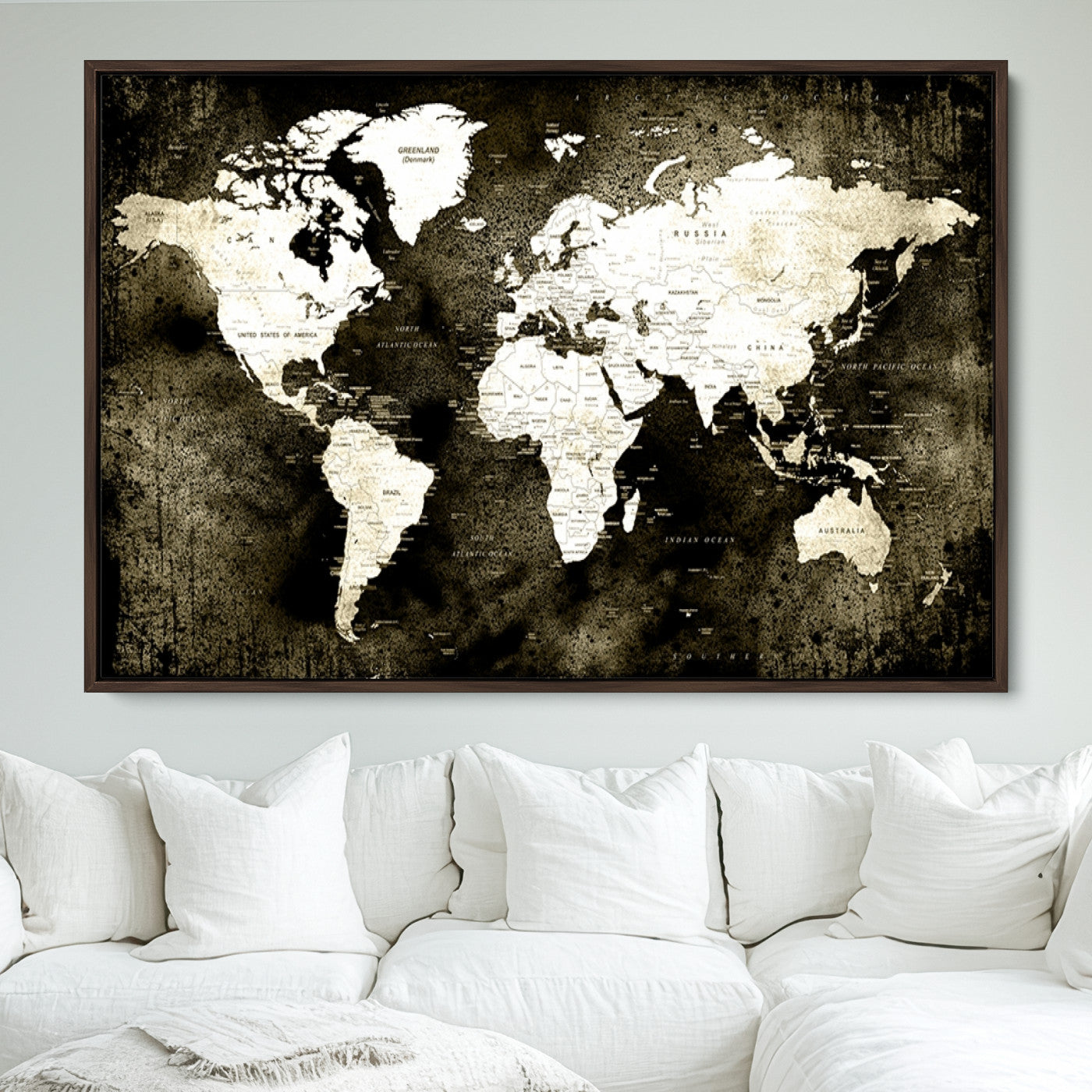 66737-MGV-FC-36X24_Walnut-Push Pin World Map Canvas Print – Framed Wall Art for Couples to Track Their Travels – Anniversary Gift or Home Adventure Decor