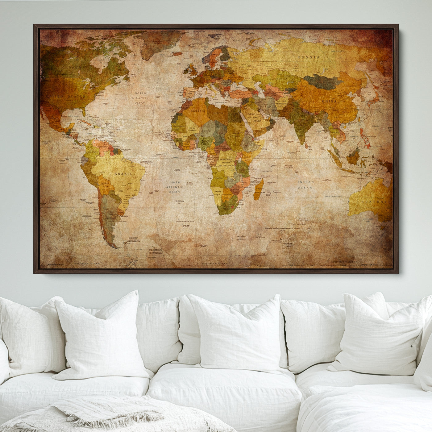 Push Pin World Map Canvas Print – Framed Wall Art for Couples to Track Their Travels – Anniversary Gift or Home Adventure Decor