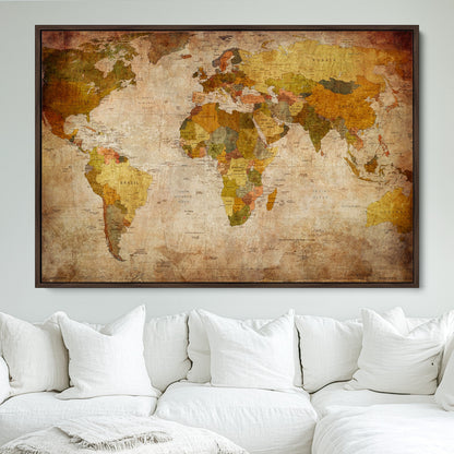 Push Pin World Map Canvas Print – Framed Wall Art for Couples to Track Their Travels – Anniversary Gift or Home Adventure Decor