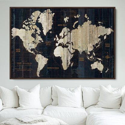 Push Pin World Map Canvas Print – Framed Wall Art for Couples to Track Their Travels – Anniversary Gift or Home Adventure Decor