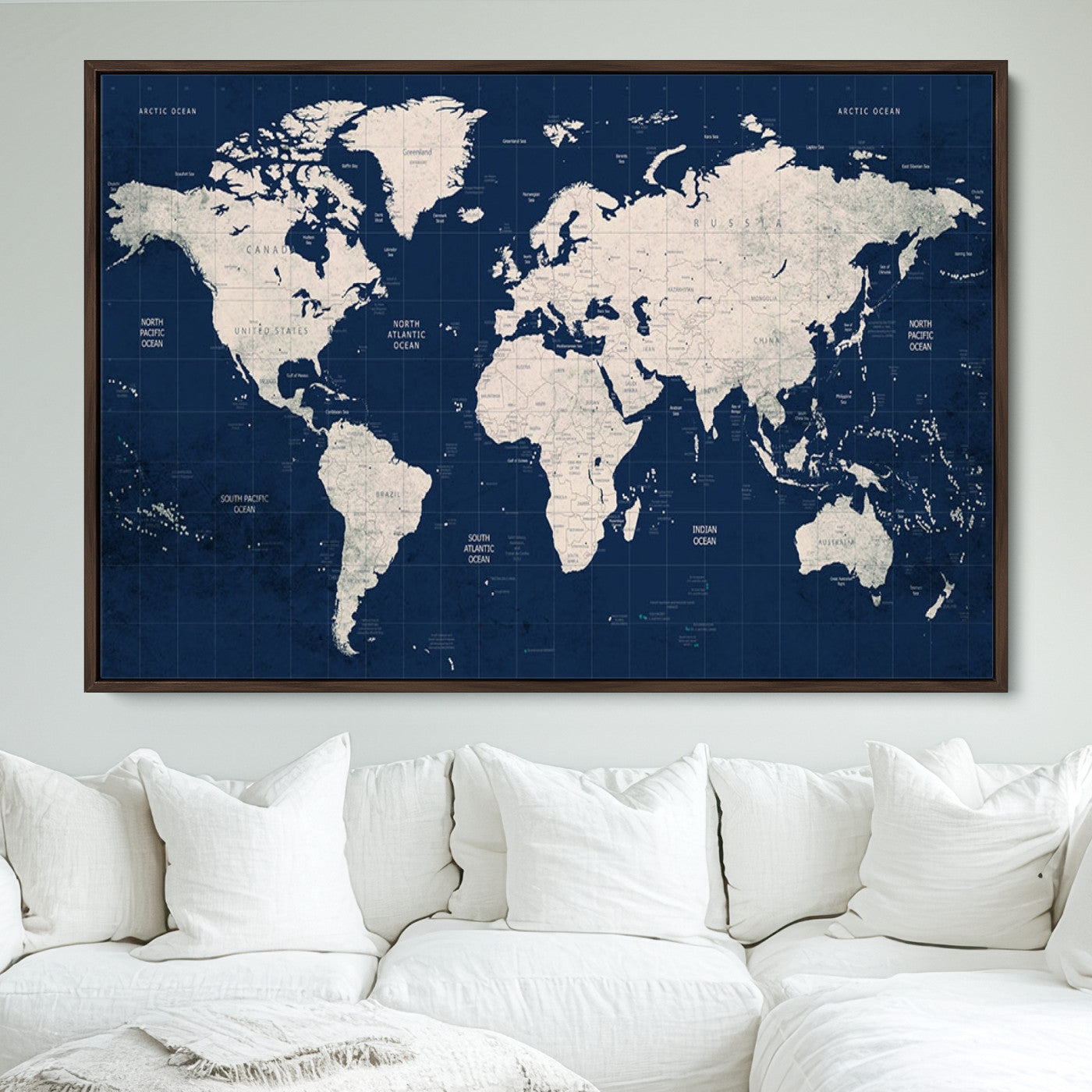 Push Pin World Map Canvas Print – Framed Wall Art for Couples to Track Their Travels – Anniversary Gift or Home Adventure Decor