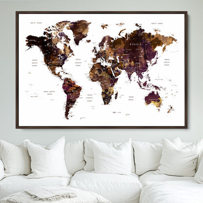 Push Pin World Map Canvas Print – Framed Wall Art for Couples to Track Their Travels – Anniversary Gift or Home Adventure Decor