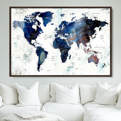 Push Pin World Map Canvas Print – Framed Wall Art for Couples to Track Their Travels – Anniversary Gift or Home Adventure Decor