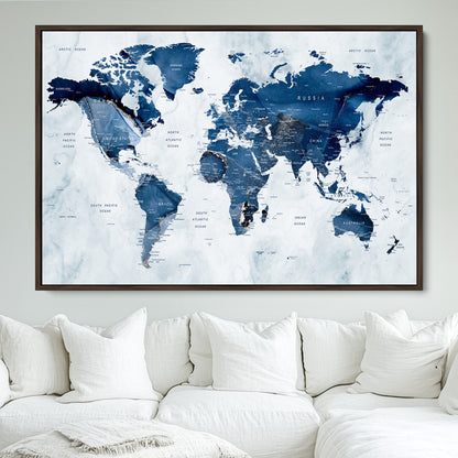 Push Pin World Map Canvas Print – Framed Wall Art for Couples to Track Their Travels – Anniversary Gift or Home Adventure Decor