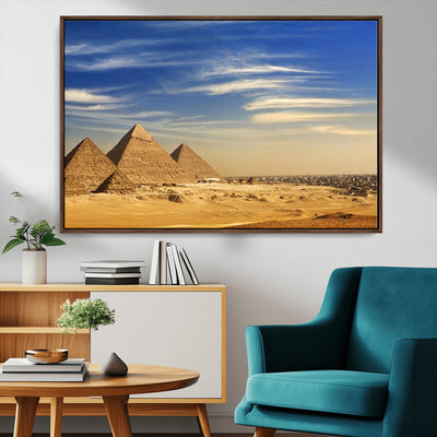 18193-MGV-FC-36X24_Walnut-Majestic Ancient Wonders Wall Art Canvas Print, Golden Desert Under Endless Blue Sky Desert Sands Under Endless Blue Sky Artwork for Home Office