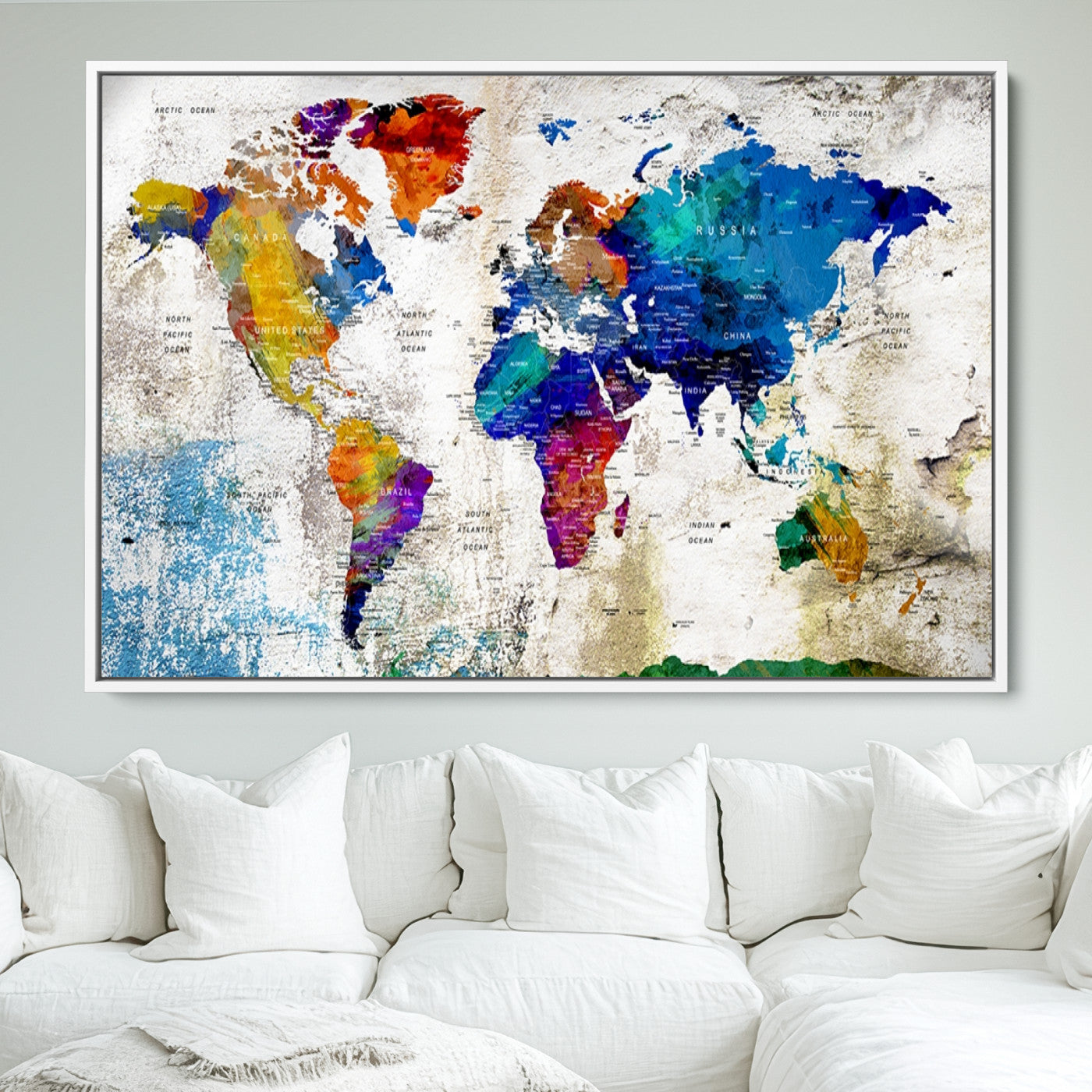 Push Pin World Map Canvas Print – Framed Wall Art for Couples to Track Their Travels – Anniversary Gift or Home Adventure Decor