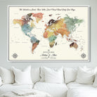 40183091-MGV-FC-36X24_White-Custom Framed World Map Canvas Print – Personalized Push Pin Travel Tracker Gift for Couples, Weddings, or Anniversary Celebrations