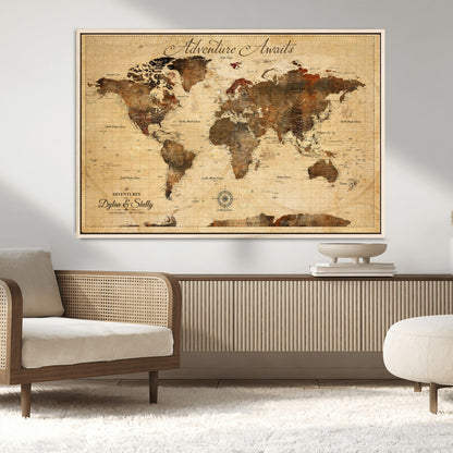 57497711-MGV-CV-36X24-Personalized World Map Canvas Print - Customizable Push Pin Framed World Map Print on Canvas - Custom Quote on Map Print