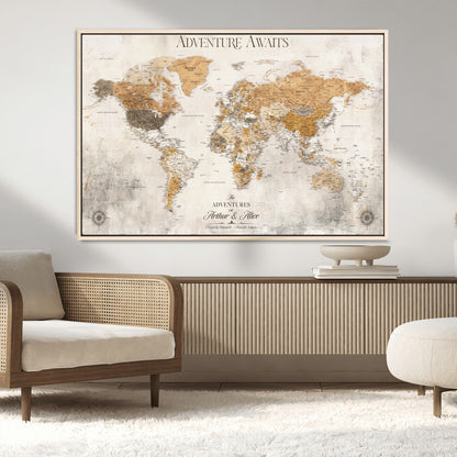 99422096-MGV-CV-30X20-Custom Push Pin World Map Wall Canvas Print – Personalized Travel Tracker with Pins – Framed Custom Quotie Canvas for Home Office Decor