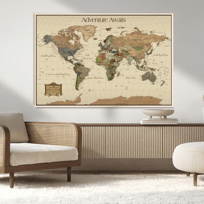 74480507-MGV-CV-36X24-Custom Push Pin World Map Wall Canvas Print – Personalized Travel Tracker with Pins – Framed Custom Quotie Canvas for Home Office Decoration
