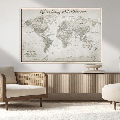 Custom Push Pin World Map Wall Canvas Print – Personalized Travel Tracker with Pins – Framed Custom Quotie Canvas for Home Office Decor