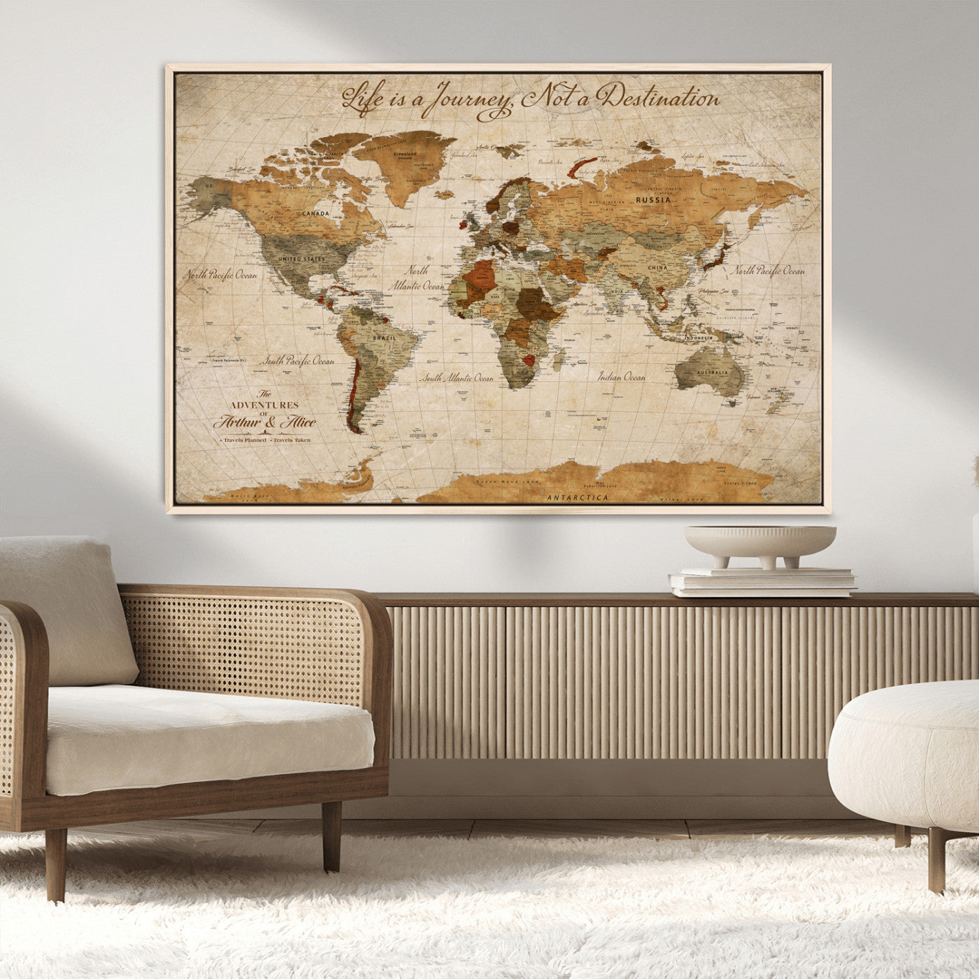 79036691-MGV-CV-30X20-Custom Push Pin World Map Wall Canvas Print – Personalized Travel Tracker with Pins – Framed Custom Quotie Canvas for Home Office Decor