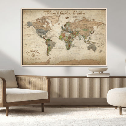 76478536-MGV-CV-30X20-Custom Push Pin World Map Wall Canvas Print – Personalized Travel Tracker with Pins – Framed Custom Quotie Canvas for Home Office Decor